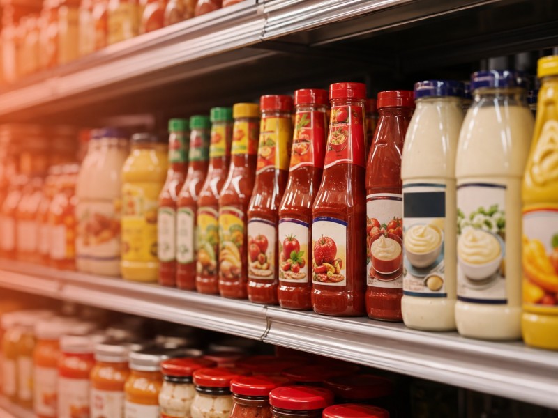 Retail supply scenario showing shelf display and private label